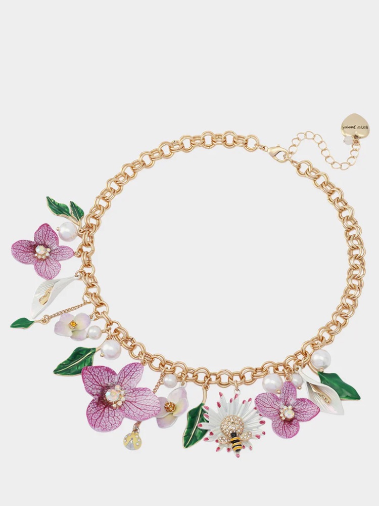 Betsey Johnson Flower Bouquet Frontal Necklace New